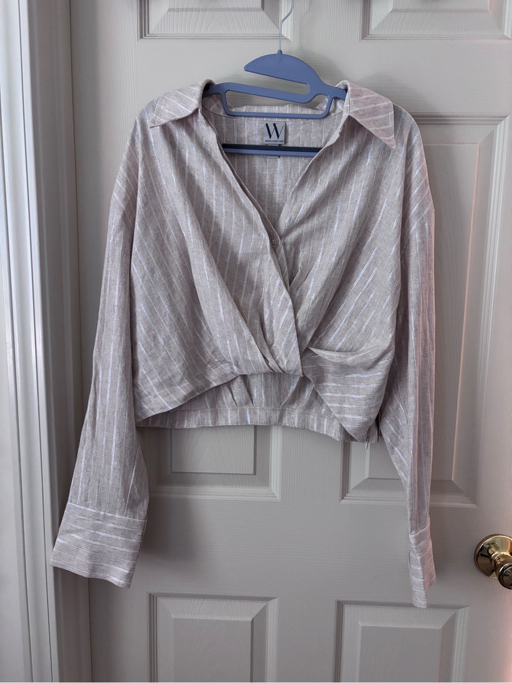 Worthington Neutral Striped Twist-Front Button Down Shirt